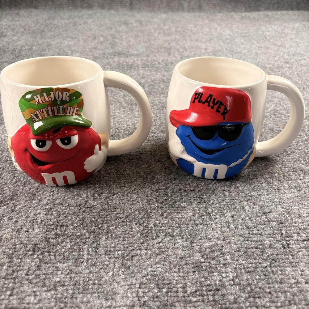 Vintage M&M's Red & Blue Character Mug Set Of 2 Galerie 3D Ceramic Candy Cups